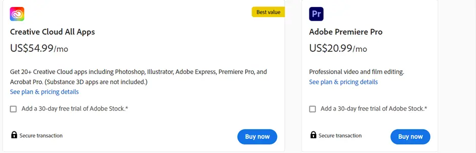 Adobe Premiere Pro Costing